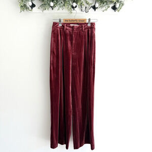 Love, Bonito Polina Pleated Velvet Straight Leg Trousers Burgundy Size 4 NEW